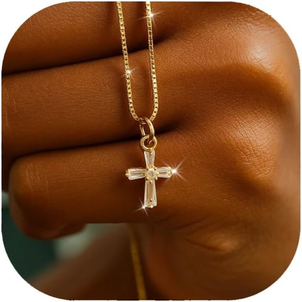 ⚡14K Gold Plated Cross Pendant Necklace for Women Elegant Copper Chain Gift